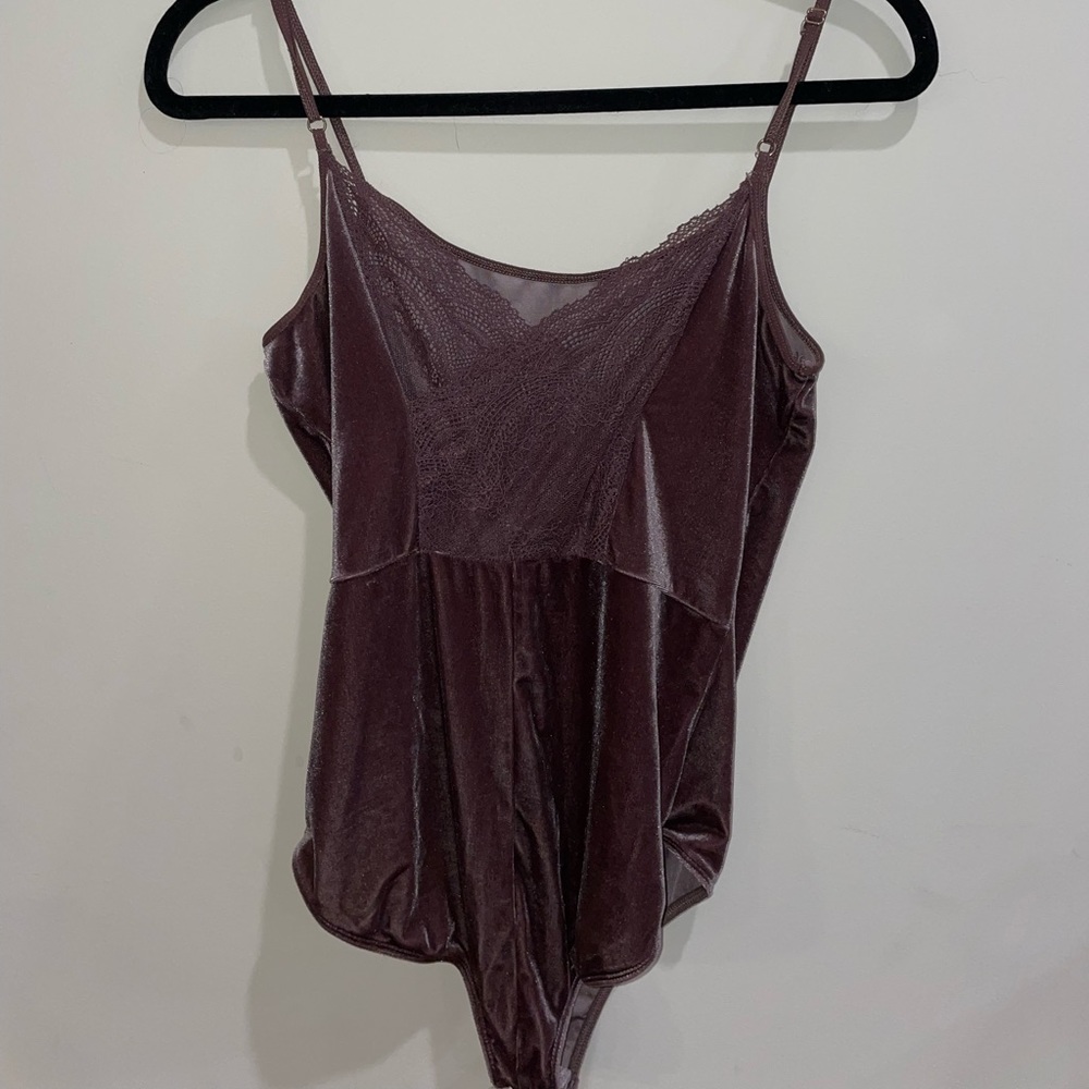 Purple velvet one piece with lace back